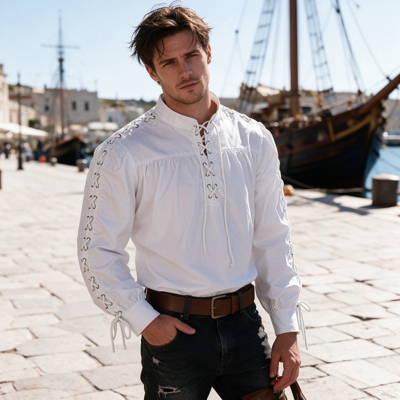 Heren middeleeuws piraten over - Medieval Gothic Lace Up Pirate Shirt recensie en prijs