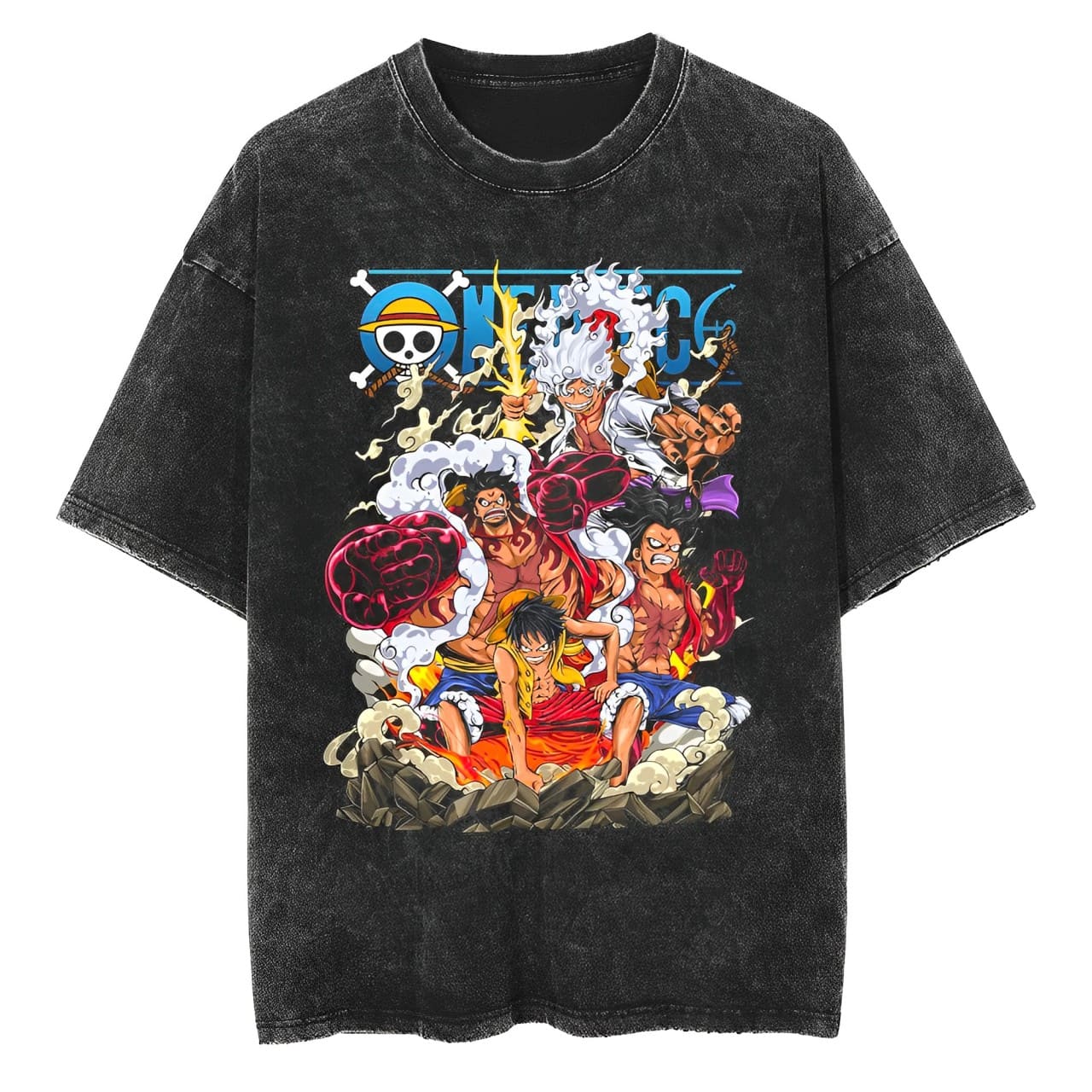 One Piece Luffy Gear 2 3 4 5 T - Acid Wash Vintage Graphic T Shirt recensie en prijs