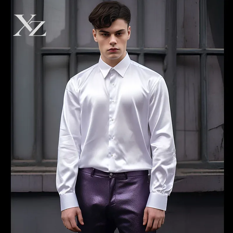 Heren satijnen zijdeachtig gla - Mens Satin Silk Dress Shirt recensie en prijs