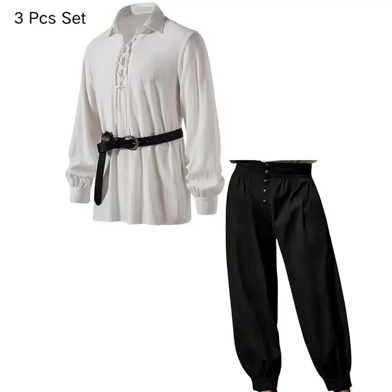 Heren Middeleeuwse Viking Pira - Medieval Gothic Lace Up Pirate Shirt recensie en prijs